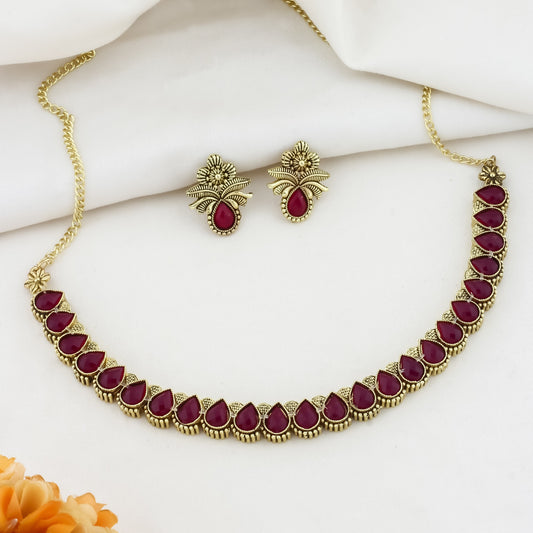 Stone-Studded Necklace & Earrings Set