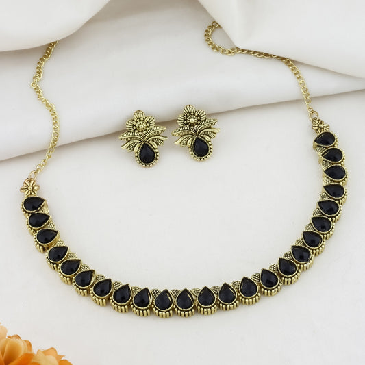 Stone-Studded Necklace & Earrings Set