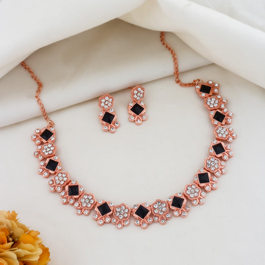 Pink And Green Color Jewellery Set With Earring For Women