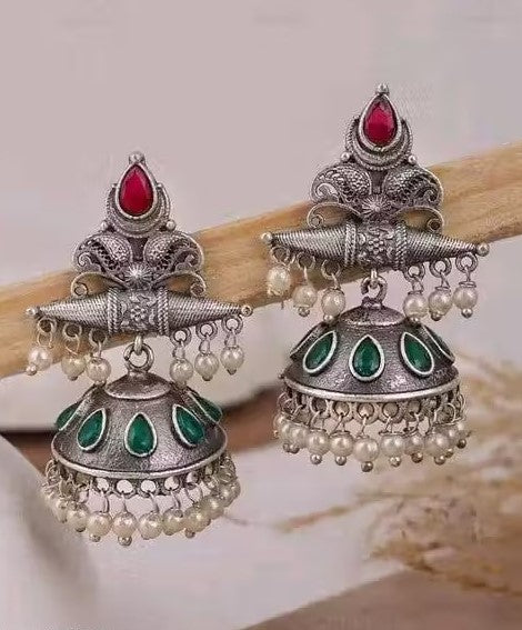 Earrings | Oxidized Silver Jhumki Set
