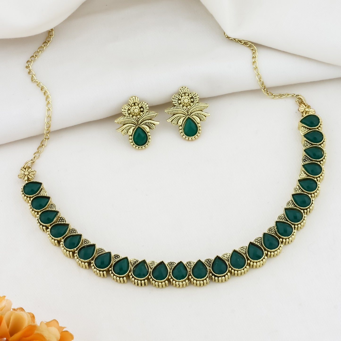 Stone-Studded Necklace & Earrings Set