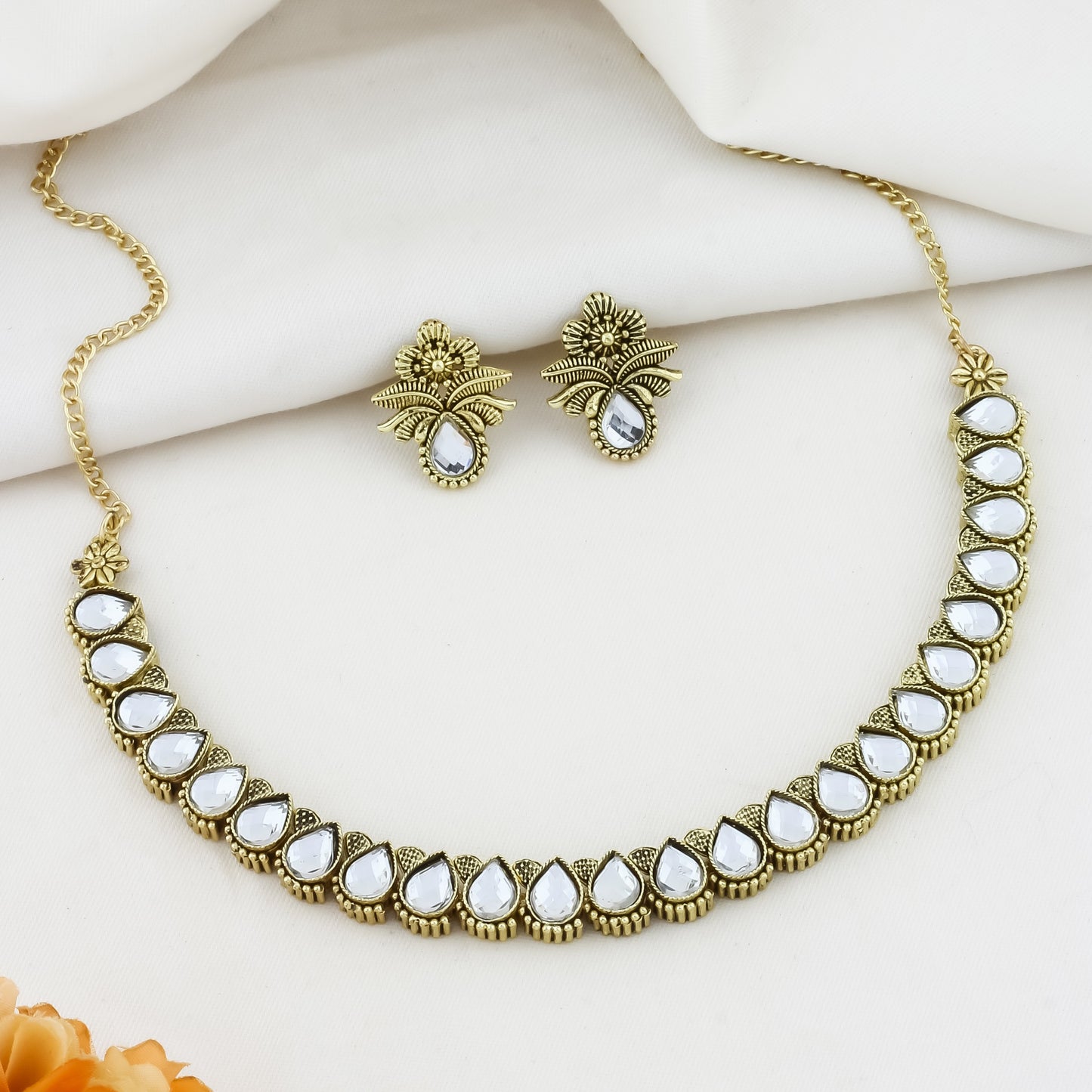 Stone-Studded Necklace & Earrings Set