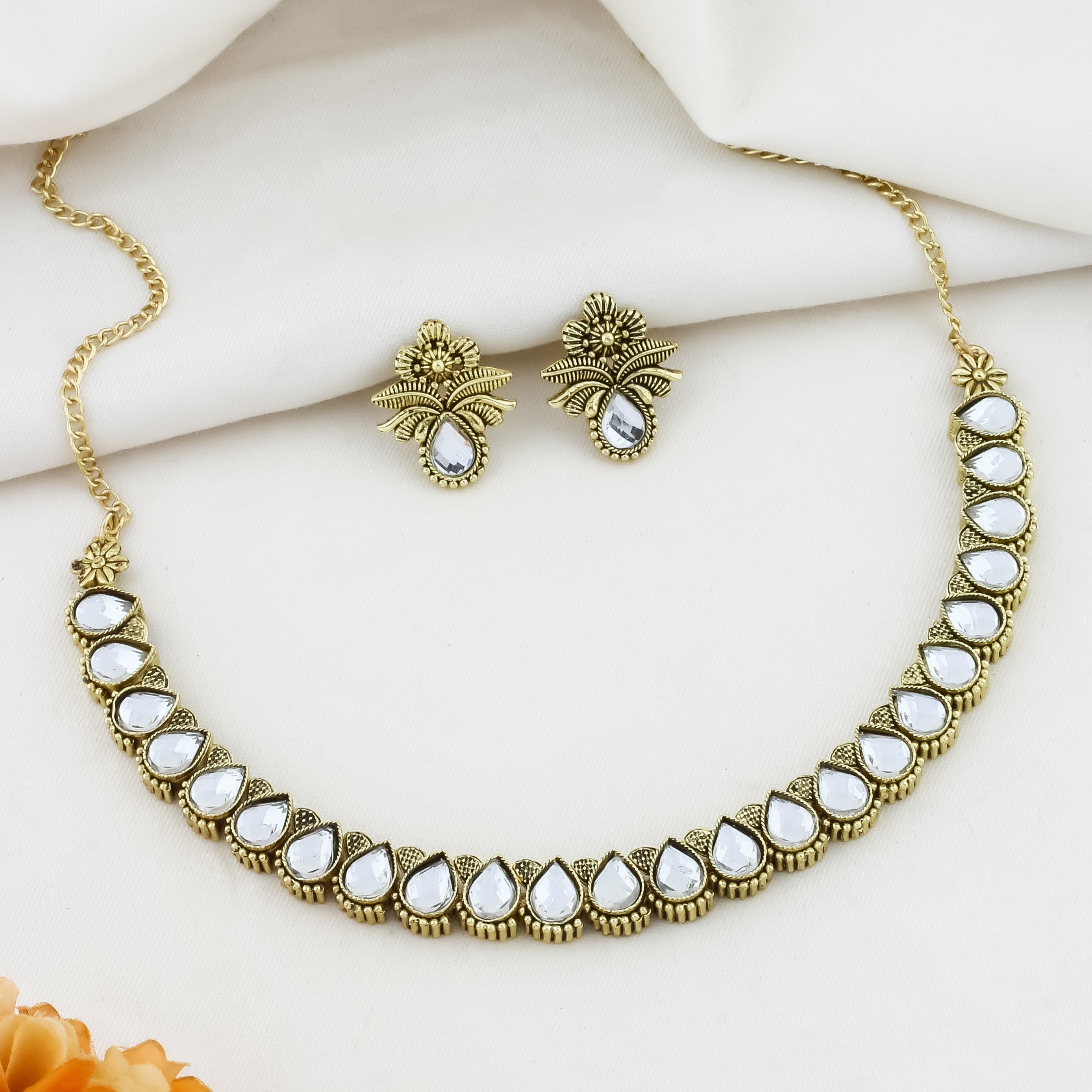 Stone-Studded Necklace & Earrings Set