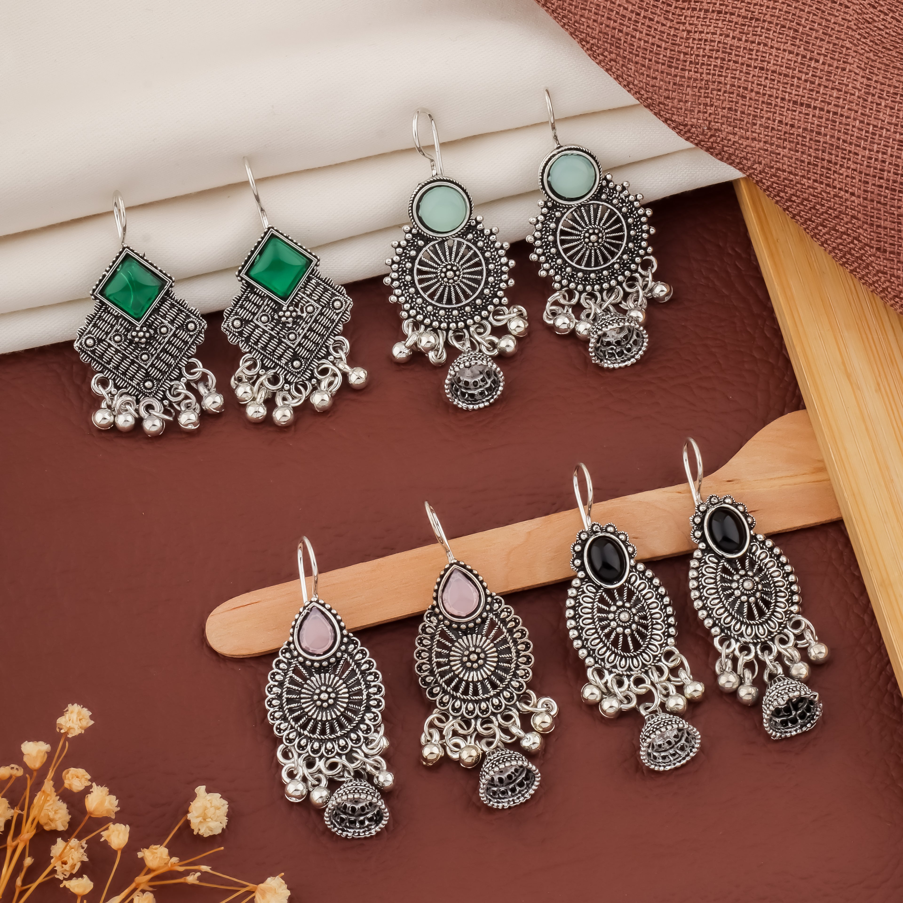 Traditional Oxidized Earings Pack of 4 Jhumki
