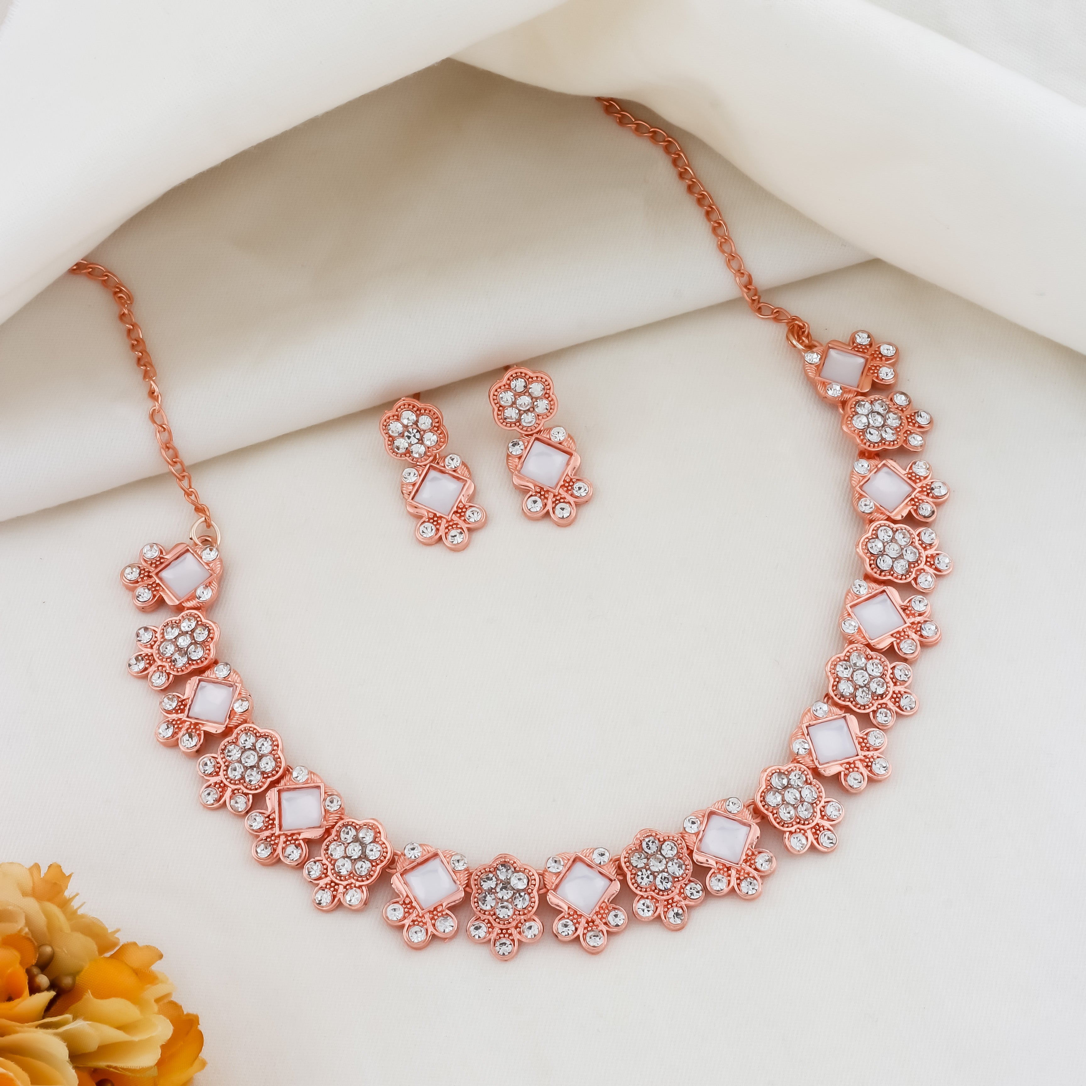 Pink And Green Color Jewellery Set With Earring For Women