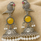 PAYORI Oxidized Silver Green Stone Peacock Jhumka Earrings for Women & Girls